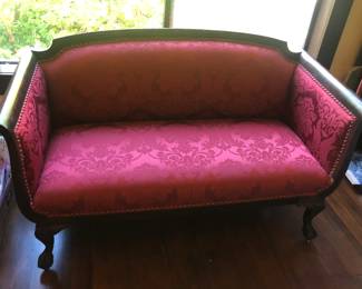 Antique Empire style sofa - reupholstered & springs redone. Quite comfortable! (55”L, 24”D, 34”H) 