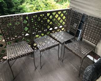 Set of 4 chairs - metal frame with woven seat & back