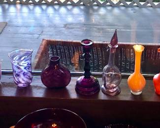 MANY colorful glass vases