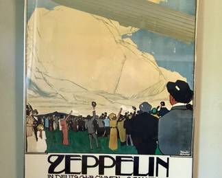 Framed Zeppelin poster 21” x 32” (reproduction of antique poster)