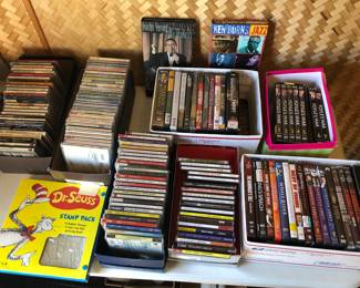 DVDs (TV + movies), CDs (jazz, big band, classical) 