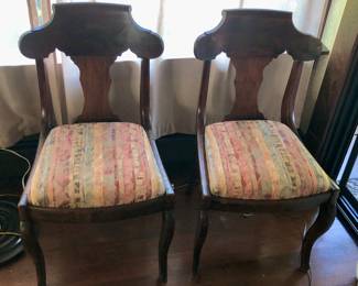 Pair of antique dining chairs (right one has repair on back) 