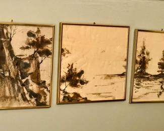 Triptych (3 paintings) - watercolor on rice paper by Alida Van Gores the younger (each 16” square)