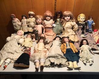 SO MANY DOLLS - these are old bisque & some German wax dolls