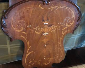 Detail of back of settee - white-ish areas are mother-of-pearl 