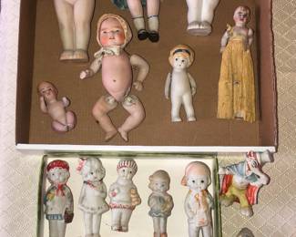 Jointed bisque dolls, Kewpie, frozen Charlottes & half dolls