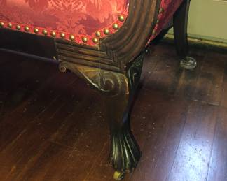 Detail of sofa leg with claw foot. Sides & back are fully upholstered. 