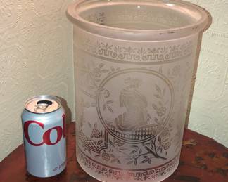 Victorian etched glass cylinder shade for  light fixture 