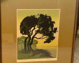"Storm Trees" Walton Butts silkscreen print (image 11” x 14”, framed 21” x 22”)