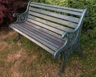 Cast iron + wood garden bench (50” long)