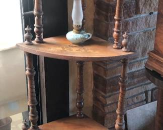 4-tier etagere with marquetry on shelves (59” tall)