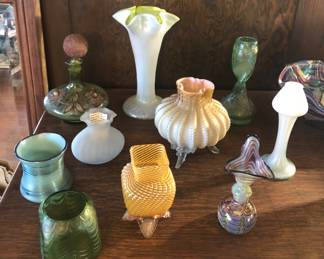 Art glass vases by Franz Welz (Czech), Harrach footed satin glass & more