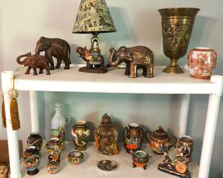Japanese satsuma moriage vases, figurines & lamps, more elephants