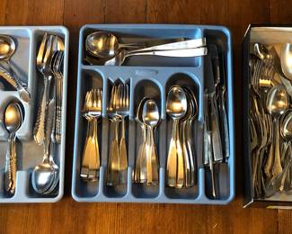 Stainless flatware sets - middle is by Lauffer Bedford, right is Oneida Summer Mist (aka Autumn Glow)