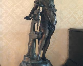 “Industrie” patinated metal statue, after Charles Octave Lévy, 19” tall - has damage & repair to upper arm