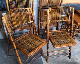 Set of 4 folding tortoiseshell bamboo chairs - they match the table