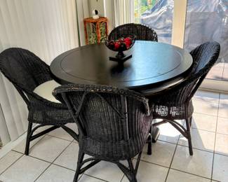 Dining Set - Black Round Table and 4 wicker chairs- $250