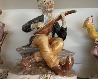 Capodimonte ceramic mandolin player, 13" H