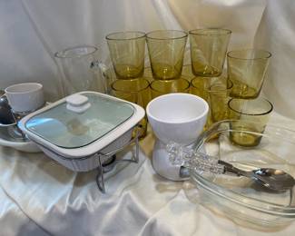 Glasses and serving pieces.