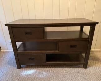65 HeavyDarkLaminateWoodMediaCabinetwBronzeHandles