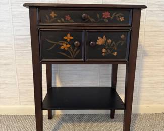 122 BlackWoodenConsoleTablewFlowerDesign