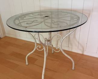64 FrenchStyleWroughtIronGlassTopTablewHole