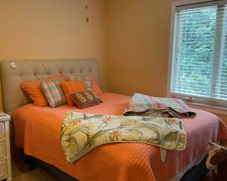 Queen bed $250.(pictured again) Quilts and pillows available for sale as well. Prices vary.