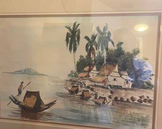 asian island water color