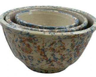 Antique Set Of Red Wing Spongeware Nesting Mixing Bowls