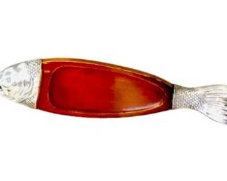 Large Wooden & Silver Serving Piece - Concave Wooden Surface - Nice Piece!