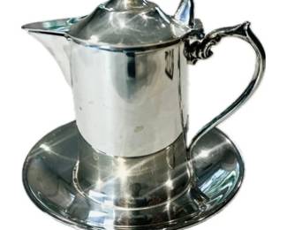 Silver Plate Lidded Creamer With Attached Saucer