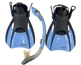 U.S. Divers Diva Women Snorkel Set, Trek Travel Fins, Dry Top Snorkel - No Mask- In Travel Case
