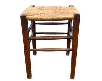 Wooden Stool With Woven Rush Seat