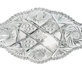 American Brilliant Cut Glass Relish Dish With Sawtooth Border