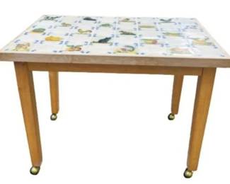 Vintage Wooden Table Table With Portuguese Santa Anna Farm Animal Tiles