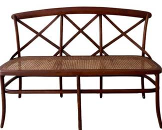 Bench With Caned Seat - Perfect For Hallway - Bentwood Frame With 'X' Back & Woven Cane Seat