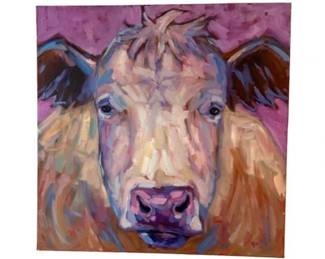 Original Oil Painting - "Dora"- Cow Face By Britt Bair 2016 - Signed