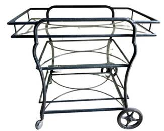 3 Tiered Wrought Iron Beverage Cart With Glass Shelving