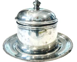 Silver Plate Covered Condiment Jar With Saucer