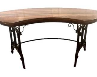 Custom Wrought Iron Console Table With Wood Surface