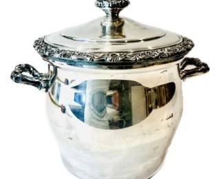 Silver Plate Heavy Weight Lidded & Insulated Ice Bucket With Handles