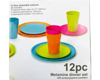 2 Sets Of Colorful Melamine Travel Dishes And Glasses