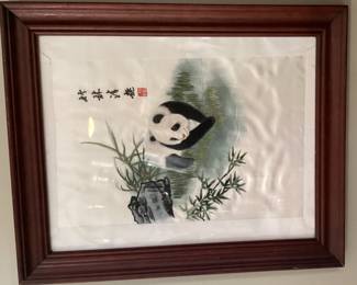 Wall Art Vintage Chinese silk embroidery art Panda