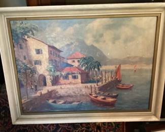 Wall Art Italian water coast with 4 boats