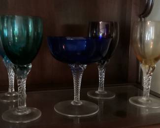 Colored Wine or Water Glasses with twisted stems