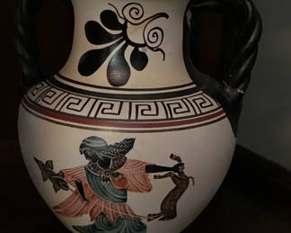 Greek terracotta amphora pottery braided black handle and rim
