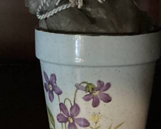 White Terracotta Pot hand painted purple flowers