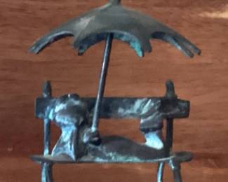 Vintage Brass Figurine Two Frogs on a Bench