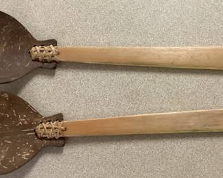 Pair of Salad Servers Crafted from Coconut shells and wood