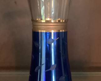Vintage Shiseido Cobalt Blue and God vase